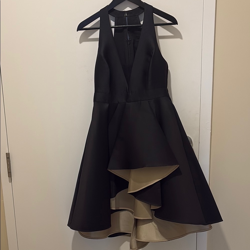Halston designer Elegant Black and Champagne Halter Dress